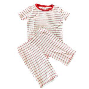 Mini Boden Red/ Pink  and White Striped Short John’s Pajama Set Size 6
